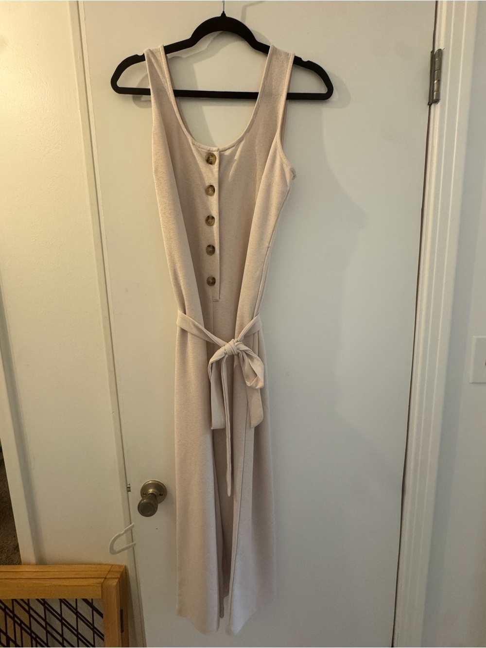 Sleeveless Cream Button-Front Belted Maxi Dress